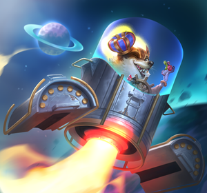 A crazy racoon flying a trashcan rocketship filled with a half eaten apple and other trash