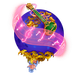 A planet with a giant lyre emitting musical notes.