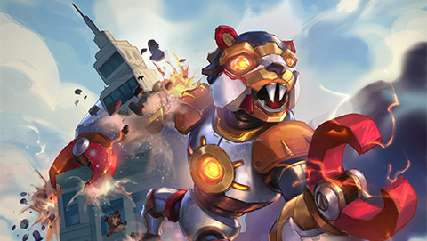 A mecehanical toy squirrel wrecking a city like a giant Kaiju